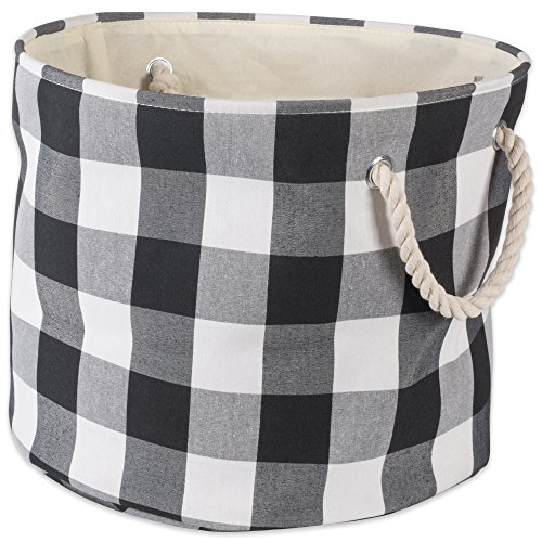 Product Cover DII Storage Basket or Bin with Durable Cotton Handles, Home Organizer Solution for Office, Bedroom, Closet, Toys, Laundry, Large Round, Black & White