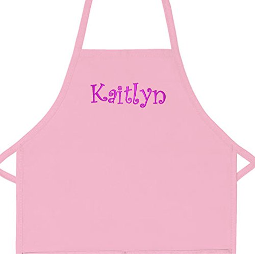 Product Cover Personalized Apron Embroidered Add a Name Kids Apron (Pink, Long 16
