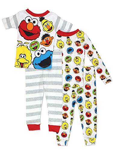 Product Cover Sesame Street Gang Elmo Boys Girls 4 Piece Cotton Pajamas Set (2T, White/Multi)