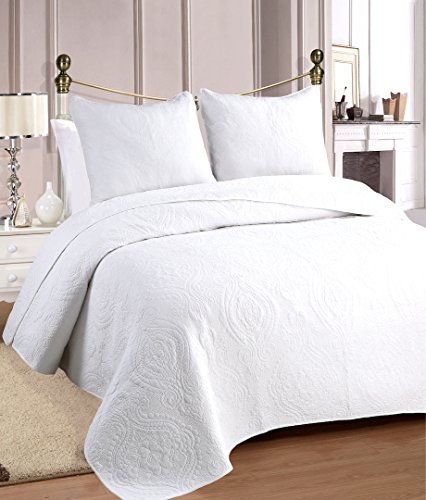 Product Cover Cozy Line Home Fashions Bailee Matelasse Medallion Solid White 100% Cotton Bedding Quilt Set, Reversible Luxury Chic Bedspread Coverlet,for Bedroom/Guestroom(Medallion - White, King - 3 Piece)