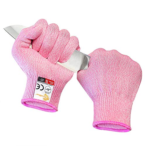 Product Cover EVRIDWEAR Cut Resistant Gloves, Food Grade Level 5 Safety Protection Kitchen Cuts Gloves For cutting, Chopping, Fish Fillet, Mandolin Slicing and Yard-Work (Large, Pink)