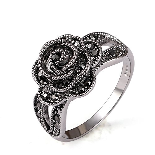 Product Cover Yfnfxl Vintage Fashion Ring Silver Marcasite Flower Crystal Cocktail Statement Rings for Women
