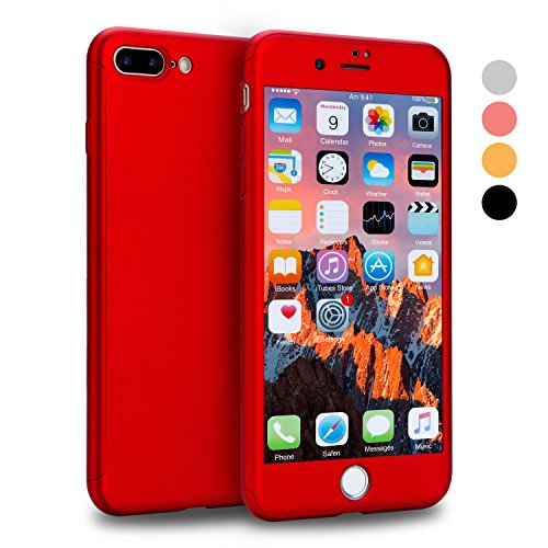 Product Cover iPhone 8 Plus Case, VANSIN 360 Full Body Protection Hard Slim Case Coated Non Slip Matte Surface with Tempered Glass Screen Protector for Apple iPhone 8 Plus Only (5.5-inch) - Red