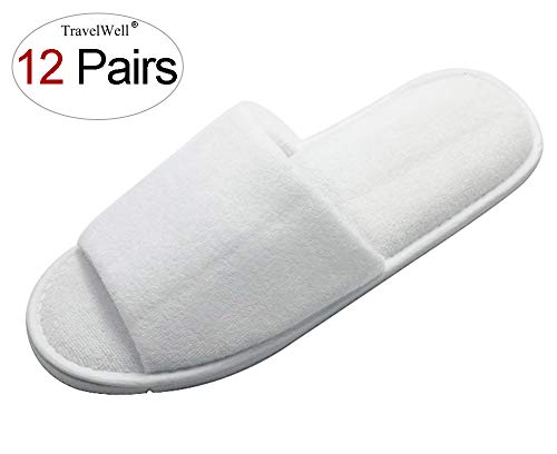 Product Cover TRAVELWELL Open Toe Terry Spa Slippers Hotel Unisex Slippers for Women and Men 12 Pairs per Case White