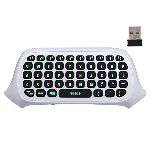 Product Cover MoKo Xbox One Mini Green Backlight Keyboard, 2.4G Receiver Wireless Chatpad Message Game Keyboard Keypad, with Headset and Audio Jack, for Xbox One/Xbox One S/Xbox One Elite Controller, White