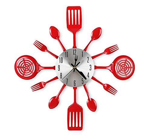 Product Cover CIGERA 16 Inch Large Kitchen Wall Clocks with Spoons and Forks,Great Home Decor and Nice Gifts,Red