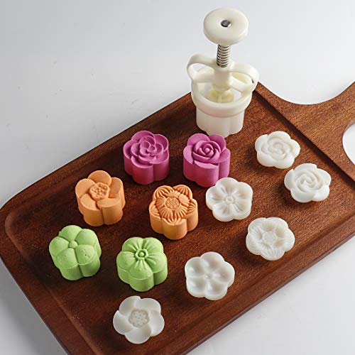 Product Cover Dltsli 50g 6 Stamps Cookie Stamps Moon Cake Mold, Thickness Adjustable Christmas Cookie Press DIY Decoration Hand Press Cutter Cake Mold