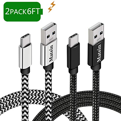 Product Cover Charging Cable for Galaxy S10, 6Ft 2 Pack USB Type C Cable Extra Long Braided Fast Charger Cord, Matein USB C to USB A Charger Cables for Samsung S9 S8 Note 10 9 8, Google Pixel 3 2 XL, Black&White