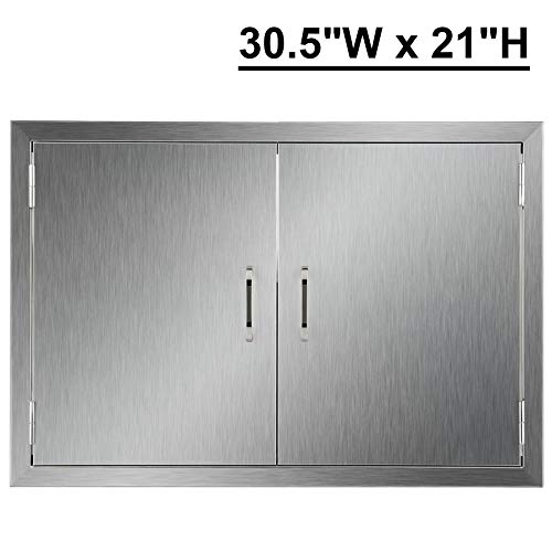 Product Cover CO-Z Outdoor Kitchen Doors, 304 Brushed Stainless Steel Double BBQ Access Doors for Outdoor Kitchen, Commercial BBQ Island, Grilling Station, Outside Cabinet, Barbeque Grill, Built-in (30.5