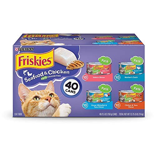 Product Cover Purina Friskies Pate Wet Cat Food Variety Pack, Seafood & Chicken Pate Favorites - (40) 5.5 oz. Cans