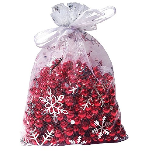 Product Cover Wuligirl 100pcs 5X7 Inches Christmas Drawstring Organza Gift Bag Snow White Pouches Party Wedding Favor Seashell Chocolates Gift Bags (100pcs Snowflake 5x7)