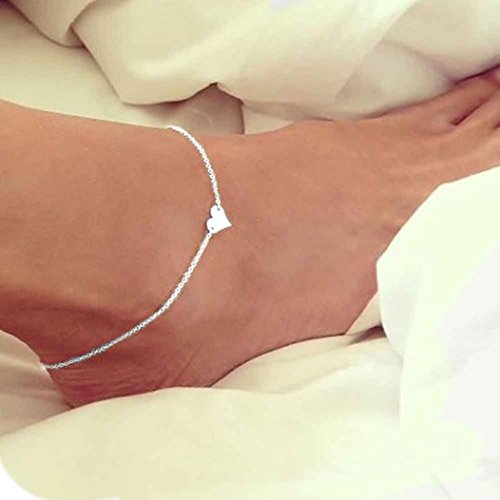 Product Cover GreatFun 1Piece Women Girl Fashion Heart Anklets Ankle Bracelet Chain Beach Foot Jewelry (Silver)