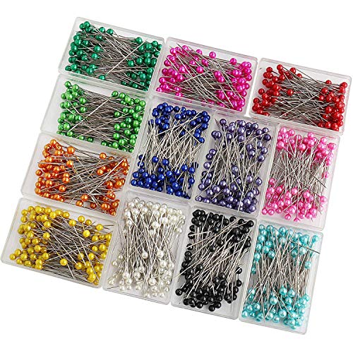 Product Cover SUBANG 1200 Pieces Sewing Pins 38mm Multicolor Pearlized Head Pins for Dressmaking Jewelry Components Flower Decoration with Transparent Cases, 12 Colors