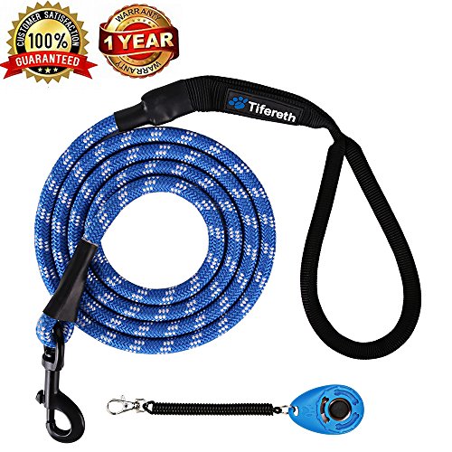 Product Cover Tifereth Dog Leashes for Medium and Large Dogs Mountain Climbing Rope Dog Leash 4 ft Long Supports The Strongest Pulling Large and Medium Sized Dogs(Free Dog Training Clicker) (4 Feet, Blue)