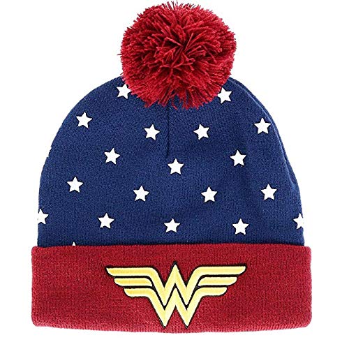 Product Cover Juniors DC Wonder Woman Navy, Red & Gold Cuff Pom Beanie Standard