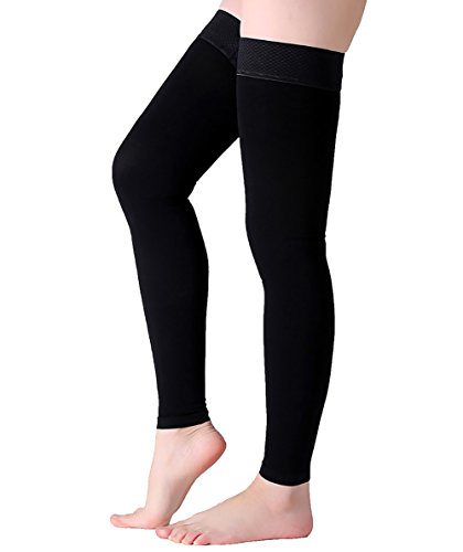 Product Cover Thigh High Compression Stockings, Footless Compression Sleeves, Firm Support 20-30 mmHg Gradient Compression Socks with Silicone Band, Opaque, Treatment Swelling, Varicose Veins, Edema, Black XL