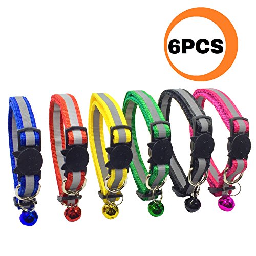 Product Cover PACCOMFET FUNPET 6 Pcs Breakaway Cat Collar with Reflective Nylon Strip and Bell, Safe and Durable