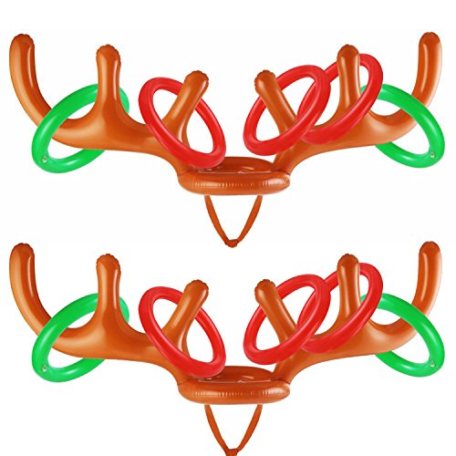 Product Cover A.S 2-4 Players Inflatable Reindeer Antler Ring Toss Game for Christmas Party - Game Rules Included (2 Antlers 10 Rings)