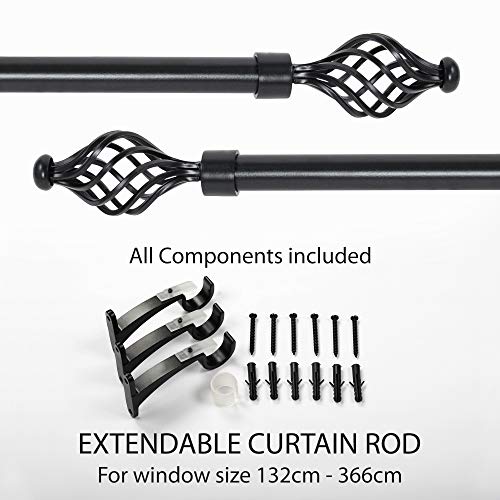 Product Cover Deco Window 3/4 Inch Adjustable Black Curtain Rod for Windows Curtains with Swirl Finials & Brackets Set - 66