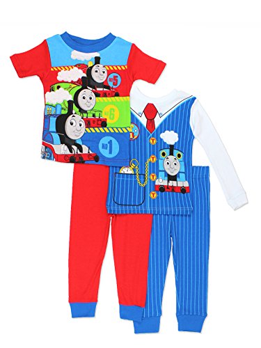 Product Cover Thomas & Friends Toddler Boys 4 Piece Cotton Pajamas Set (5T, Red/Blue)