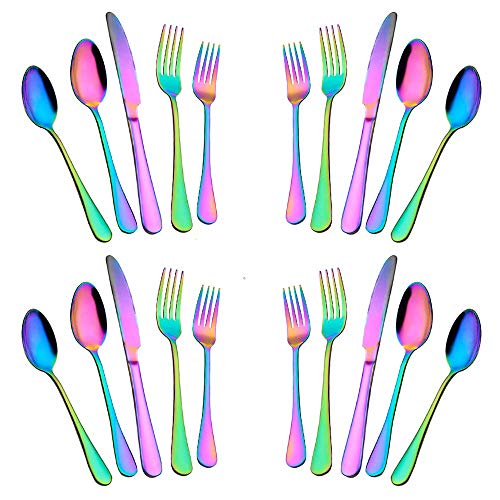 Product Cover Silverware Set,20-Piece Stainless Steel Flatware Set,Tableware Set,Dinnerware Set Service for 4 (Rainbow Multicolor）