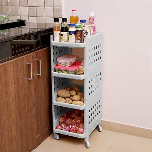 Product Cover Kurtzy Vertical Rack 4 Layer Storage Organizer With Wheels For Kitchen - Grey