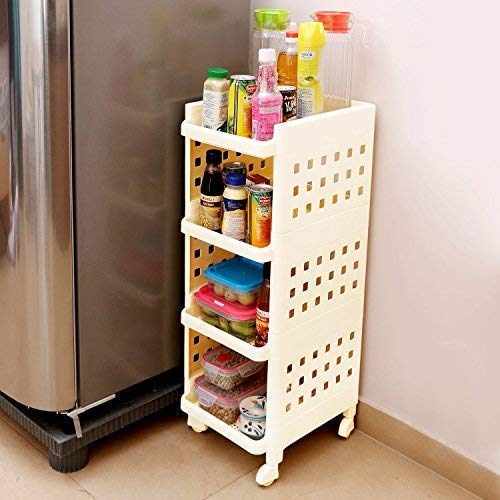 Product Cover Kurtzy Vertical Rack 4 Layer Storage Organizer with wheels for Kitchen(OffWhite)