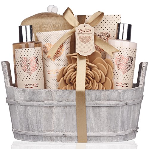 Product Cover Spa Gift Basket - Bath and Body Set with Vanilla Fragrance by Lovestee - Bath Gift Basket Includes Shower Gel, Body Lotion, Hand Lotion, Bath Salt, Eva Sponge and a Bath Puff