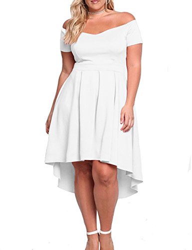 Product Cover XAKALAKA Women's Plus Size Off Shoulder Pleated High Low Maxi Wedding Cocktail Dress White 2XL