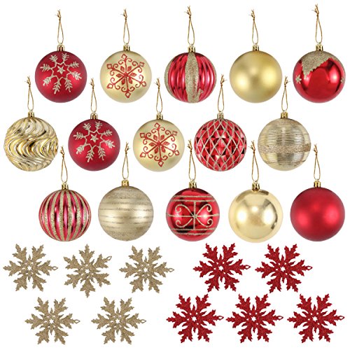 Product Cover Joiedomi 25 Pack of Christmas Ball Ornaments Set for Christmas Tree Decoration, Include 15 Red and Gold 3.15 inch Balls and 10 6 inch Snowflake Ornaments