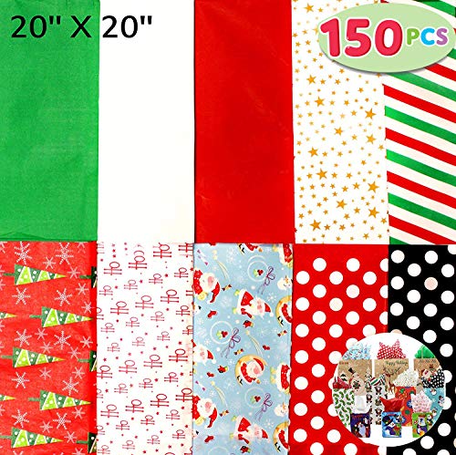 Product Cover Joiedomi 150 Sheets Christmas Tissue Paper Assorted Design; Easy and Fast Gift Wrapping Accessory Perfect for Christmas Gift Boxes, Xmas Gift Wrapping Bags and Wine Bottles