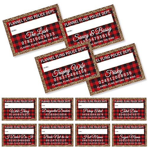 Product Cover Big Dot of Happiness Flannel Fling Before the Ring - Party Mug Shots - Photo Booth Props Buffalo Plaid Bachelorette Party Mugshot Signs - 20 Count
