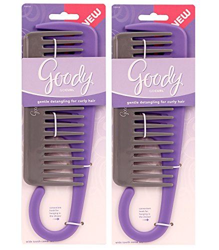 Product Cover Goody GOCURL Gentle Detangling for Curly Hair Wide Tooth Comb Set with Hook for Shower (2 PACK!!)