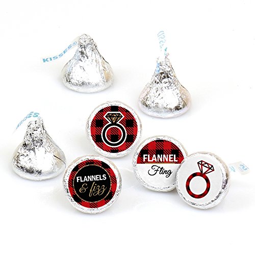 Product Cover Big Dot of Happiness Flannel Fling Before the Ring - Buffalo Plaid Bachelorette Party Round Candy Sticker Favors - Labels Fit Hershey's Kisses (1 Sheet of 108)
