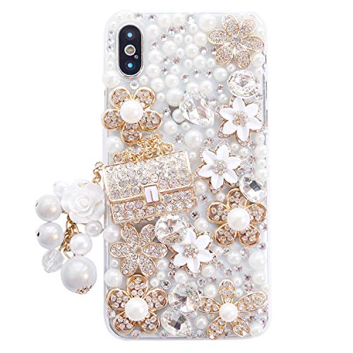 Product Cover iPhone X Women Case, iPhone Xs Case, DMaos Handbag Design Sparkly Rhinestone Cover, Cute Girly Bling Diamond Snow Flower, Premium for iPhone 10/10s 5.8 inch