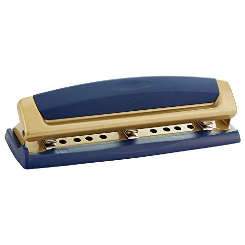 Product Cover Swingline Desktop Hole Punch, Hole Puncher, Precision Pro, Adjustable, 2-3 Holes, 10 Sheet Punch Capacity, Navy/Gold (74089)