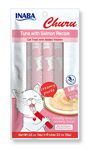 Product Cover INABA Churu Lickable Purée Natural Cat Treats (Tuna with Salmon Recipe, 4 Tubes)