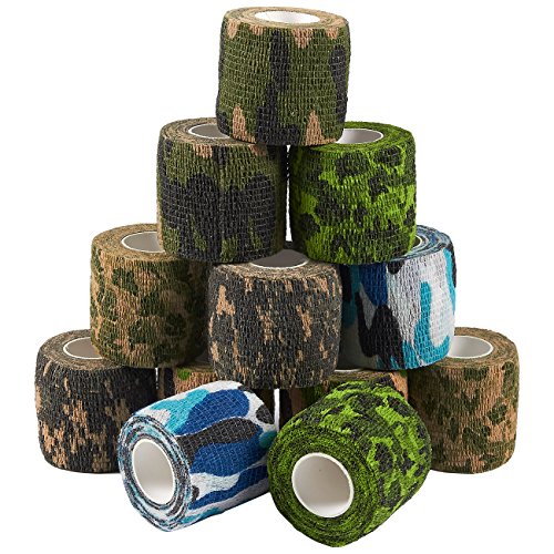 Product Cover Self Adherent Wrap - 12 Pack of Camo Cohesive Bandage Medical Vet Tape for First Aid, Sports, Wrist, Ankle in 6 Assorted Camouflage Colors, 2 Inches x 5 Yards