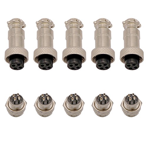 Product Cover Aviation Connector Plug, 5 Pcs 4 Pin 12MM Thread Female Socket Panel Metal Aviation Wire Connector 5A&5 Pcs 4 Pin 12MM Thread Male Socket Panel Metal Aviation Wire Connector 5A