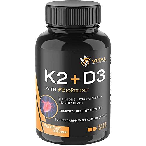 Product Cover Vitamin K2 MK7 (100mcg) with Vitamin D3 (5000 IU) - 3-Months Supply of Vitamin D & K Complex for Healthy Heart and Strong Bones - 90 Veggie Caps with BioPerine®