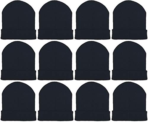 Product Cover 12 Pack Winter Beanies, Unisex, Warm Cozy Hats Foldover Cuffed Skull Cap (12 Pack Black)