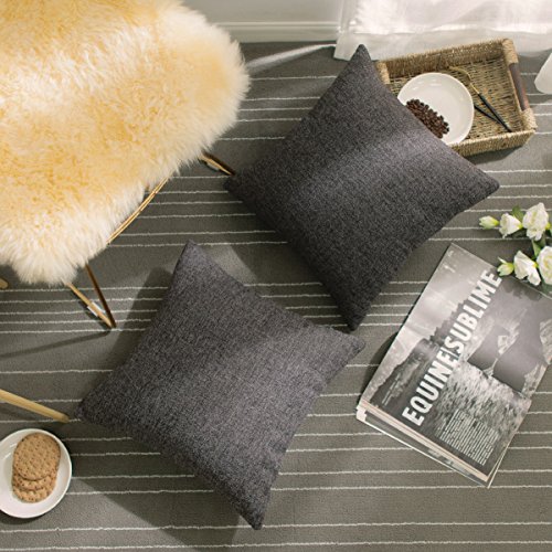 Product Cover Home Brilliant Square Pillowcases Linen Chenille Blend Home Decor Cushion Covers Dark Gray Pillow Cases for Sofa, 2 Packs, 18 by 18 inches(45x45 cm), Charcoal