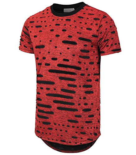 Product Cover KLIEGOU Mens Hipster Hip Hop Ripped Round Hemline Hole T Shirt (05-3)
