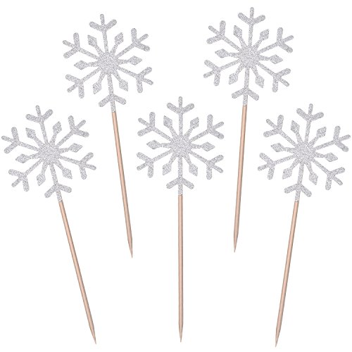Product Cover TOODOO 60 Pack Snowflake Cupcake Toppers Glitter Snowflake Cake Topper Picks for Christmas Birthday Party Baby Shower Wedding Cake Decoration (Silver)