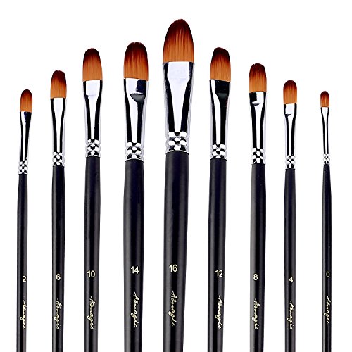 Product Cover AMAGIC 9 PCS Filbert Brushes for Acrylic Oil Watercolor Artist Professional Painting Kits with Synthetic Nylon Tips, Long Handle