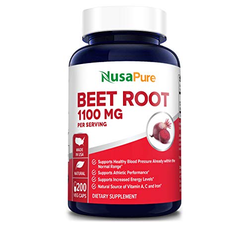 Product Cover Beet Root 1100mg 200 Veggie caps (Non-GMO & Gluten Free,Made with Organic Beet Root Powder) - Helps lowering Blood Pressure, Supports Performance and Insulin Response & Maintains Skin Condition