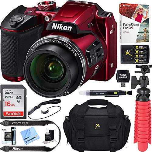 Product Cover Nikon COOLPIX B500 16MP 40x Optical Zoom Digital Camera w/ WiFi - Red (Renewed) + 16GB SDHC Accessory Bundle