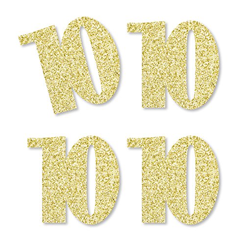Product Cover Gold Glitter 10 - No-Mess Real Gold Glitter Cut-Out Numbers - 10th Birthday Party Confetti - Set of 24