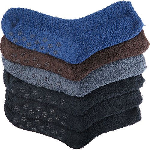 Product Cover DEBRA WEITZNER 6 pairs Mens Warm Fuzzy Socks Non-skid Grip Ultra Soft Solid