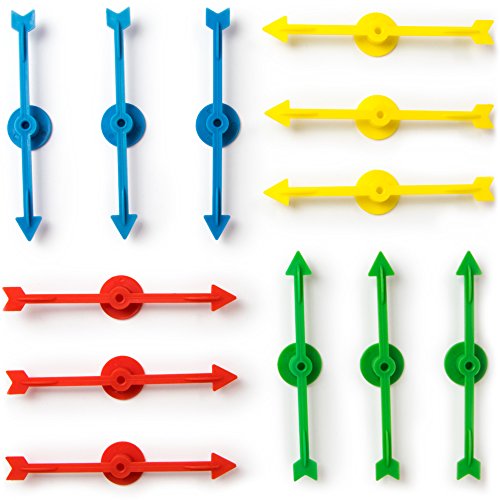 Product Cover 12-pack of Arrow Game Spinners in 4 Rainbow Colors, 3 Arrows Per Color - Assorted Set of 4-inch Plastic Spinner Game Pieces for DIY Board Games, Replacement Pieces, Projects & Classroom Activities